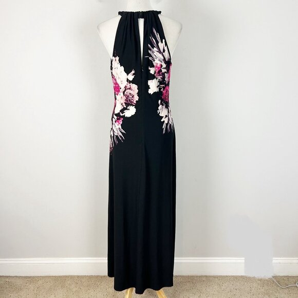 Y2K Cache Black Floral Halter Maxi Dress Wedding Party Tropical Size Medium Wome - Picture 3 of 5